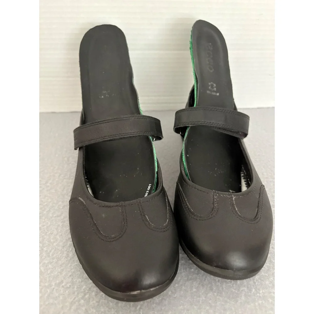 ECCO Womens Mary Jane Flats Leather EU 38 US 7-7.5 Black Hook Loop Comfort Shoe